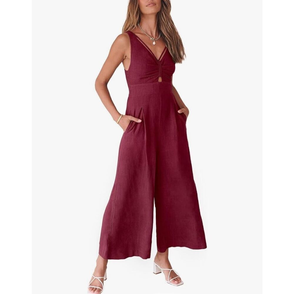 NEW Wide Leg Linen Blend Jumpsuits Beach Outfits M